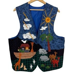 Handmade Noah’s Ark Vest Sz L Tapestry Animals Christian Church Artsy Teacher